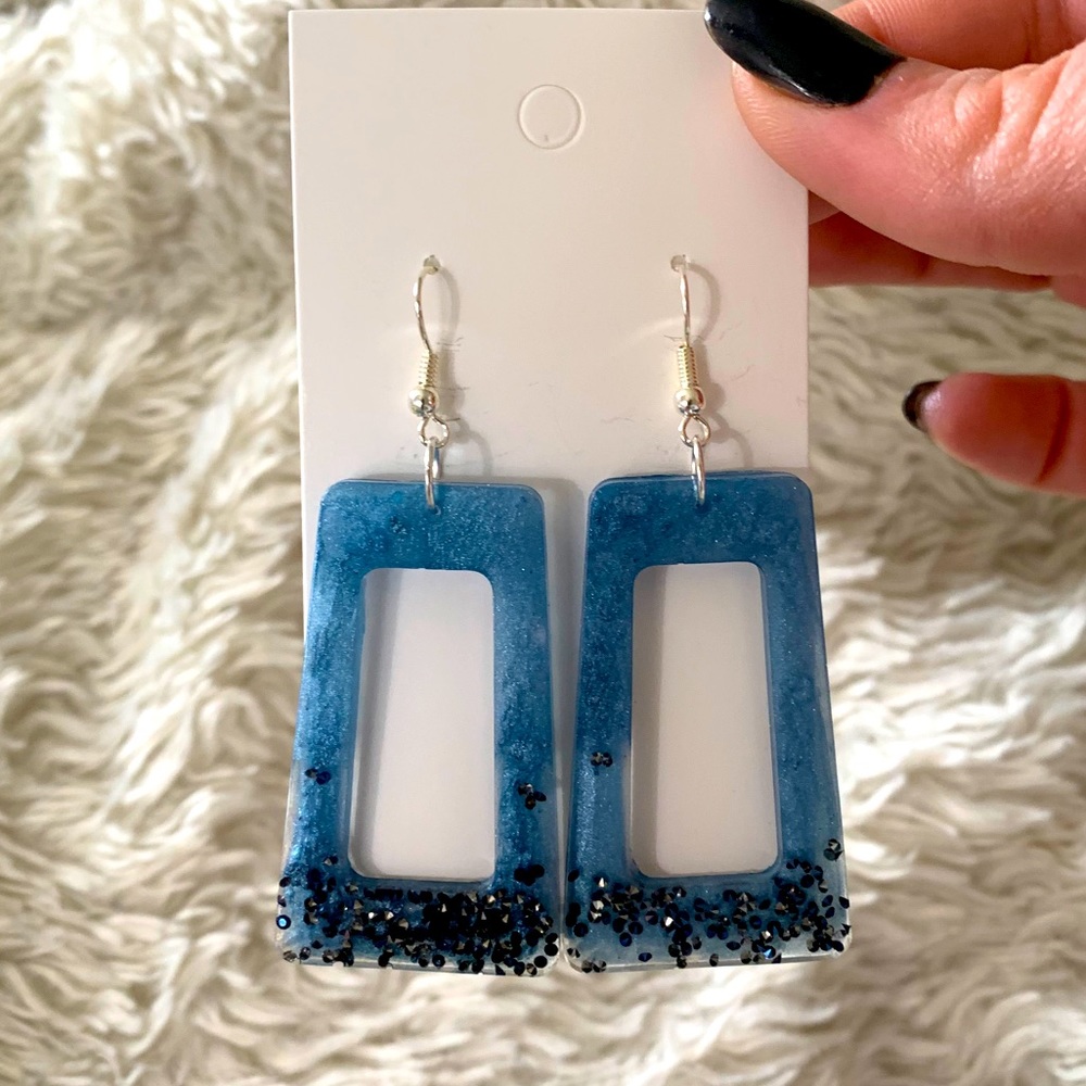 Pearlescent blue drop earrings
